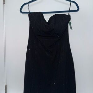 Simons Black Rhinestone Strapless Dress